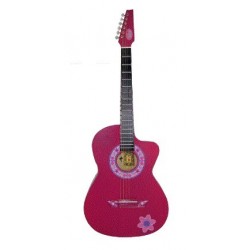 Guitarra Acustica Rockera La Española Rosa Con Flores - Envío Gratuito