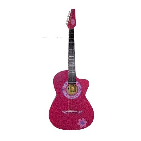 Guitarra Acustica Rockera La Española Rosa Con Flores - Envío Gratuito