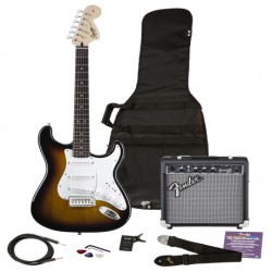 SQUIER STOP DREAMING START PLAYING! SET AFFINITY SERIES STRAT WITH FRONTMAN 10G AMP BROWN SUNBURST 120V  - Envío Gratuito